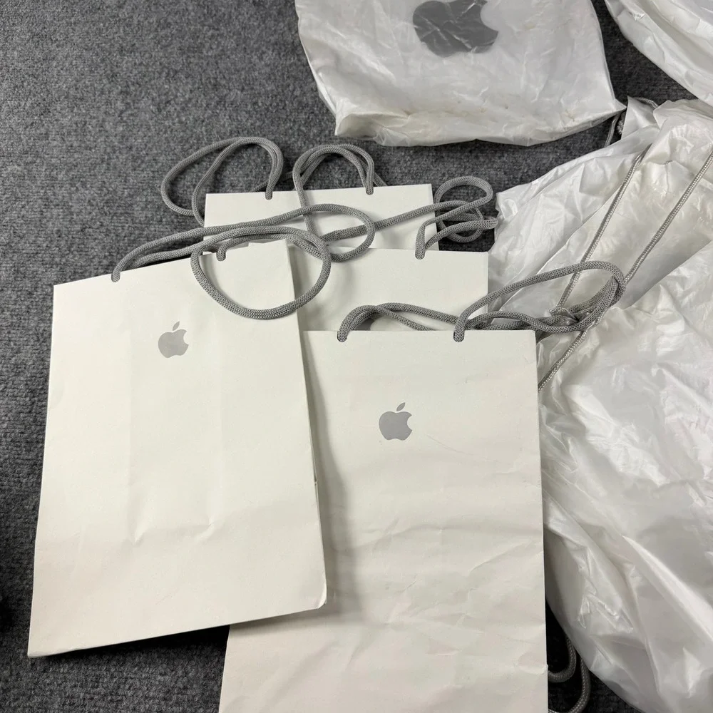 Apple Shopping Bags White Drawstring Paper Lot Retail Gift Packaging